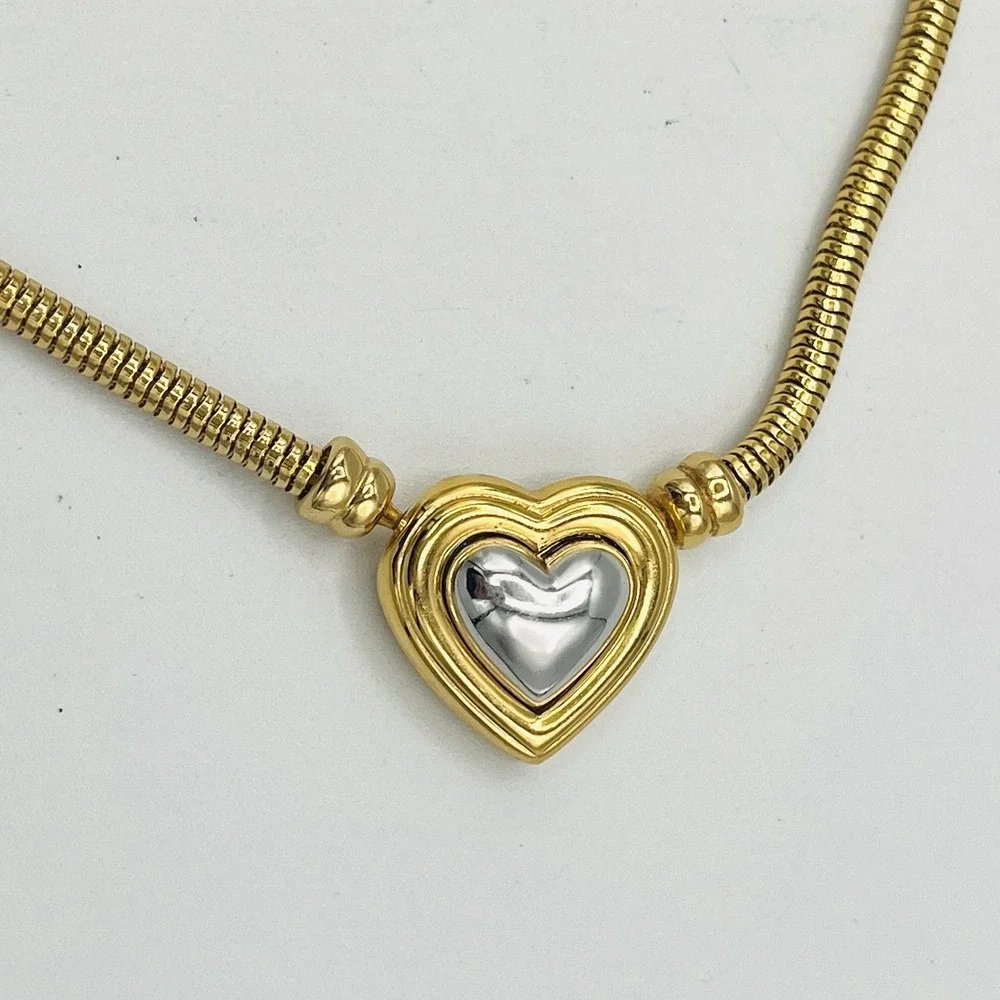 Vintage Joan Rivers Heart Necklace Gold Silver Interchangeable 1 Pendant Chain